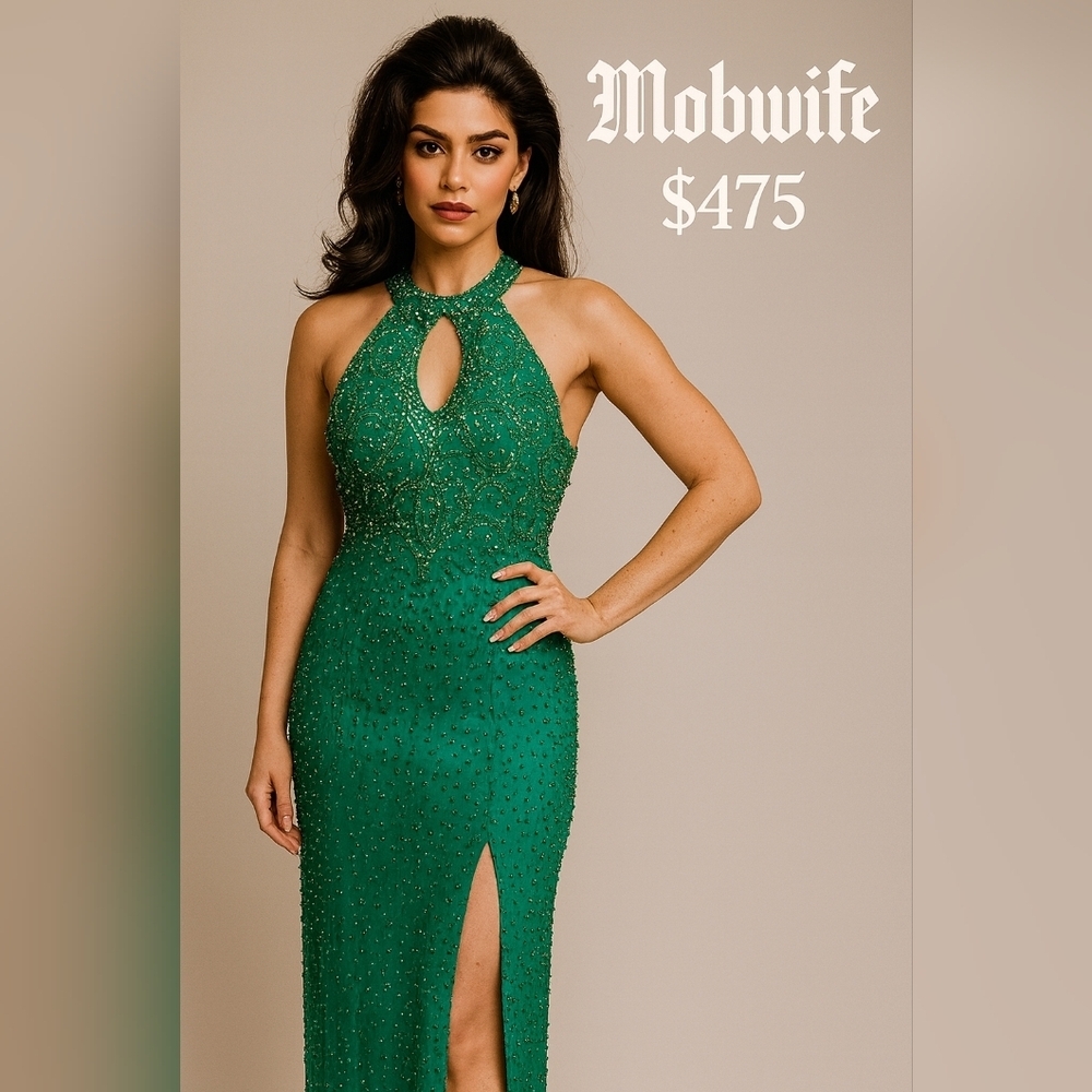 Alyce Paris Green Silk Beaded Gown Mobwife Estate Collection Size 8 High Glam